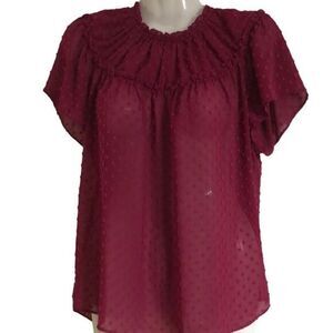 J. Crew top Size XS flutter sleeve mini popcorn pattern flowy semi‎ sheer ruffle